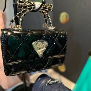 Valentino Orlandi Black Clutch with Gold Chain Detailing